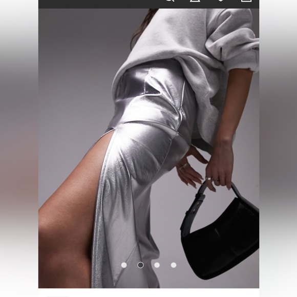 TOPSHOP DOUBLE SPLIT SILVER VINYL MAXI SKIRT - Picture 2 of 13